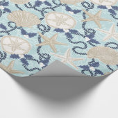 Kerst Kust Tropische Zee Schelpen - Blauw Cadeaupapier (Hoek)
