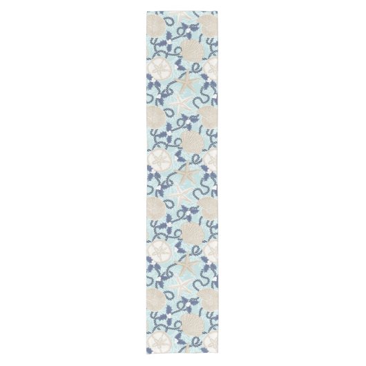 Kerst Kust Tropische Zee Schelpen - Blauw Korte Tafelloper (Voorkant)