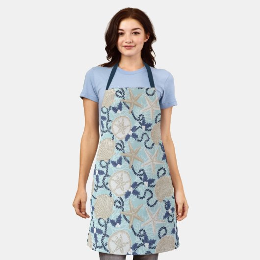 Kerst Kust Tropische Zee Schelpen - Blauw Schort (Gedragen)