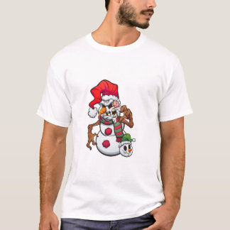 Kerst kwaad sneeuwman met klein monster hoofd t-shirt