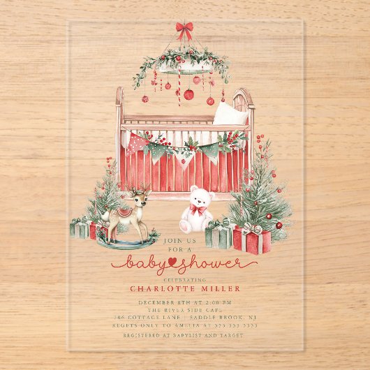 Kerst Kwekerij Acryl Baby shower Uitnodigen Acryl Uitnodigingen (Voorkant)