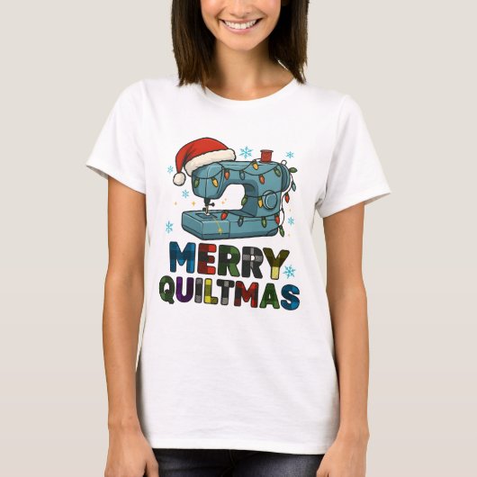 Kerst Kwiltfeest Naaimachine  T-shirt (Voorkant)