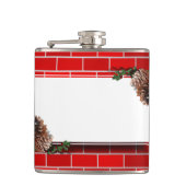 Kerst Label met rode bakstenen achtergrond Heupfles (Voorkant)