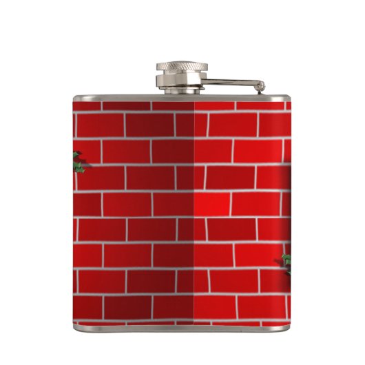 Kerst Label met rode bakstenen achtergrond Heupfles (Achterkant)