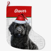 Kerst Labradoodle met naam Woof Achtergrond Grote Kerstsok (Voorkant)