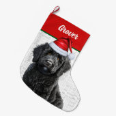 Kerst Labradoodle met naam Woof Achtergrond Grote Kerstsok (Voorkant (Hangend))