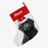 Kerst Labradoodle met naam Woof Achtergrond Grote Kerstsok (Achterkant (Hangend))