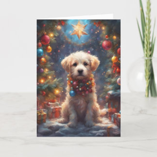 Kerst Labradoodle Puppy Art kaart