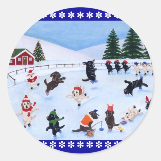 Kerst Labrador Fun Painting Ronde Sticker (Voorkant)
