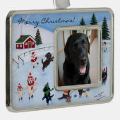 Kerst Labrador Fun Painting Verzilverd Omlijst Ornament (Rechts)