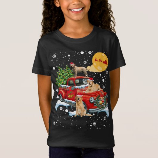 Kerst labrador hond met  rode truck funn t-shirt (Voorkant)