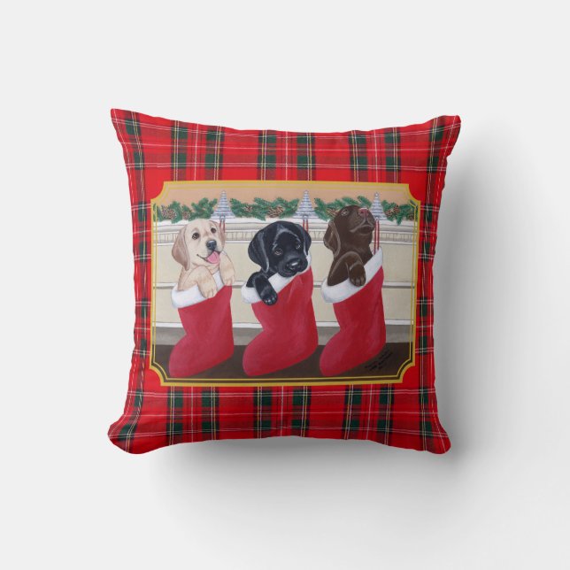 Kerst Labrador Retriever Puppies schilderij Kussen (Voorkant)