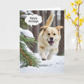Kerst Labrador Retriever Running In Sneeuw Kaart (Gele Bloem)