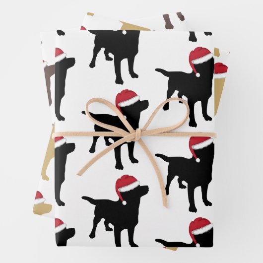 Kerst Labrador zwart geel en chocolade Inpakpapier Vel (In situ)