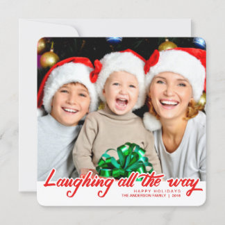 Kerst Lachende Hand Script Full-Bleed Foto Feestdagenkaart
