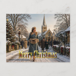 Kerst Lady Engels dorp jaren 50 Briefkaart