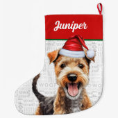 Kerst Lakeland Terrier Naam Woof Achtergrond Grote Kerstsok (Achterkant)