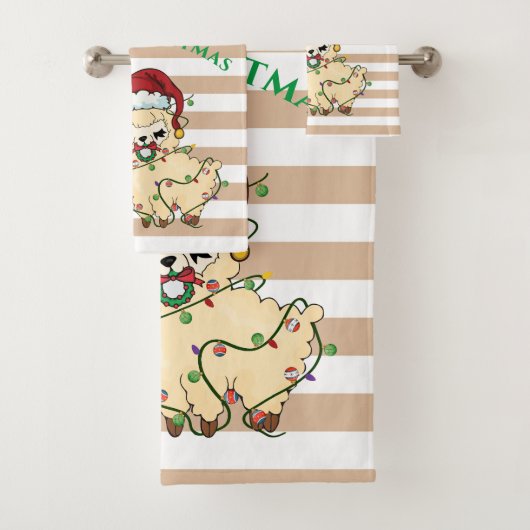Kerst Lama Badhanddoekenset Bad Handdoek (Insitu)
