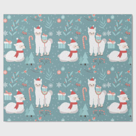 Kerst Lama Teal Winter Naadloos Patroon Cadeaupapier