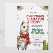 Kerst Lama Verjaardagsuitnodiging Kaart (Voorkant / Achterkant)