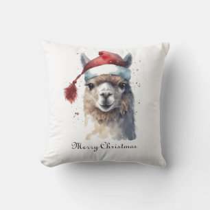 Kerst Lama Watercolor Kerstmannenhoed Aangepaste T Kussen