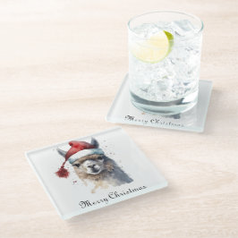 Kerst Lama Waterverf Kerstmannenhoed Aangepaste Te Glazen Onderzetter