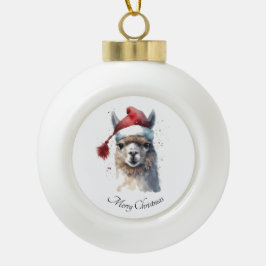 Kerst Lama Waterverf Kerstmannenhoed Aangepaste Te Keramische Bal Ornament