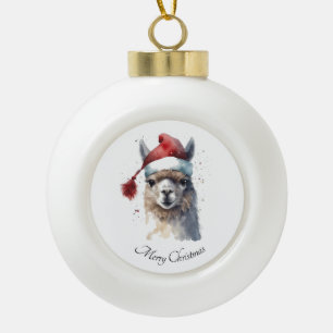 Kerst Lama Waterverf Kerstmannenhoed Aangepaste Te Keramische Bal Ornament