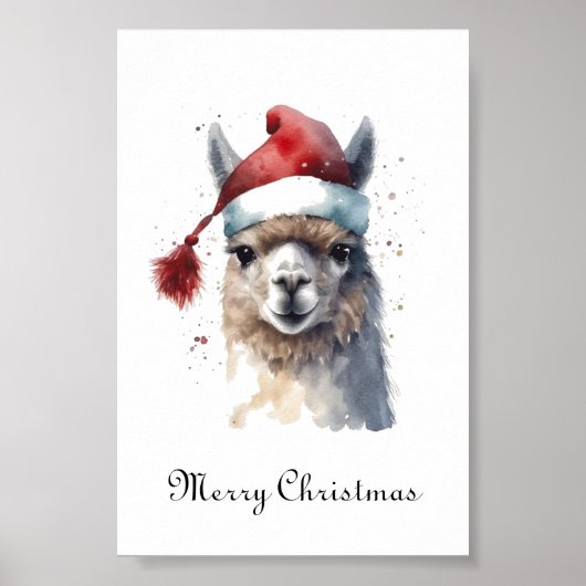 Kerst Lama Waterverf Kerstmannenhoed Aangepaste Te Poster (Voorkant)