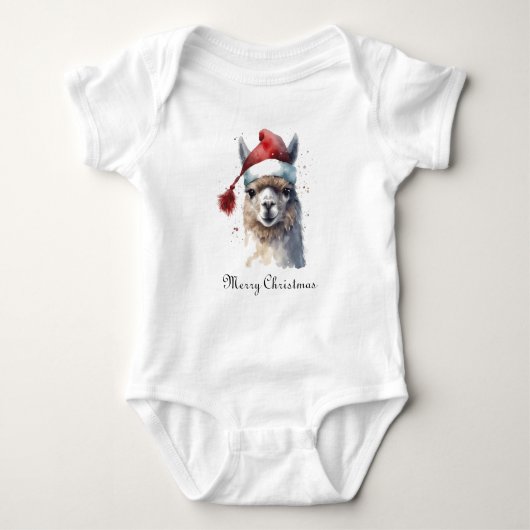 Kerst Lama Waterverf Kerstmannenhoed Aangepaste Te Romper (Voorkant)