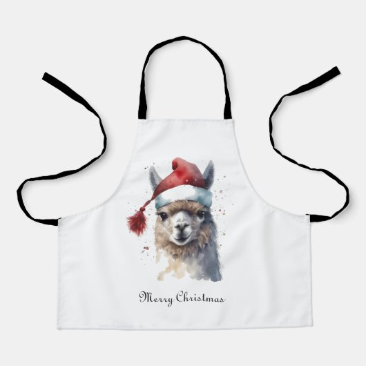 Kerst Lama Waterverf Kerstmannenhoed Aangepaste Te Schort (Voorkant)