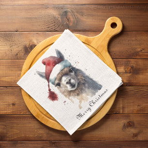 Kerst Lama Waterverf Kerstmannenhoed Aangepaste Te Servet