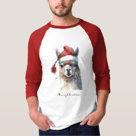Kerst Lama Waterverf Kerstmannenhoed Aangepaste Te T-shirt