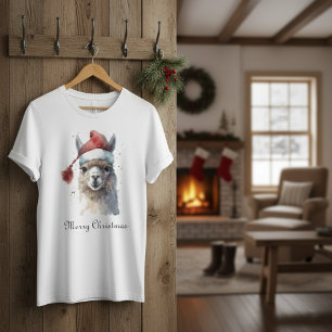 Kerst Lama Waterverf Kerstmannenhoed Aangepaste Te T-shirt