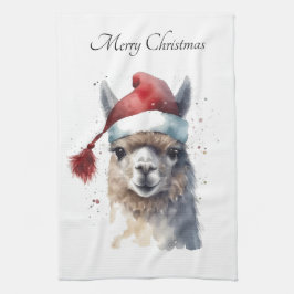 Kerst Lama Waterverf Kerstmannenhoed Aangepaste Te Theedoek