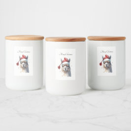 Kerst Lama Waterverf Kerstmannenhoed Aangepaste Te Voedselcontainer Etiket