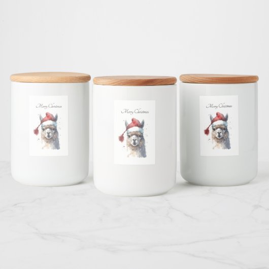 Kerst Lama Waterverf Kerstmannenhoed Aangepaste Te Voedselcontainer Etiket (Flessen)