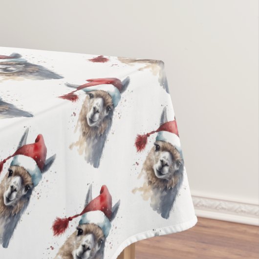 Kerst Lama Waterverf Kerstmannenhoed Herhalend Pat Tafelkleed (Voorbeeld)