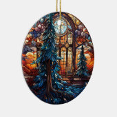 Kerst Landschap gebrandschilderd glas stijl Keramisch Ornament (Rechts)