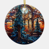 Kerst Landschap gebrandschilderd glas stijl Keramisch Ornament (Voorkant)