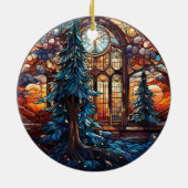 Kerst Landschap gebrandschilderd glas stijl Keramisch Ornament (Achterkant)