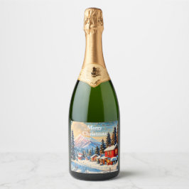 kerst landschap in vintage stijl  sparkling wijnetiket
