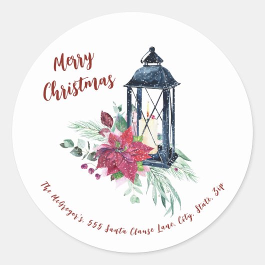 Kerst Lantaarn Retouradres Ronde Sticker (Voorkant)