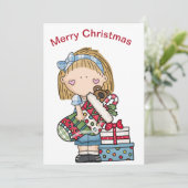 Kerst lapjes pop met een kous  feestdagenkaart (Staand voorkant)