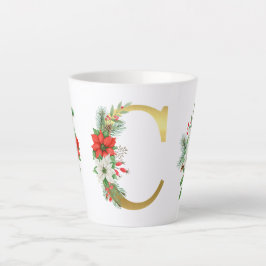 Kerst Latte Mok met Monogram-Gouden Letter