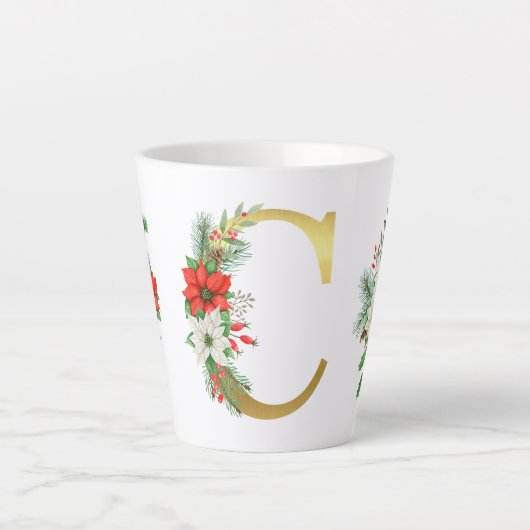 Kerst Latte Mok met Monogram-Gouden Letter (Voorkant)