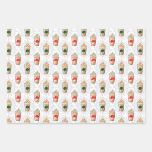 Kerst Latte Ogee Sneeuwvlokpatroon Inpakpapier Vel