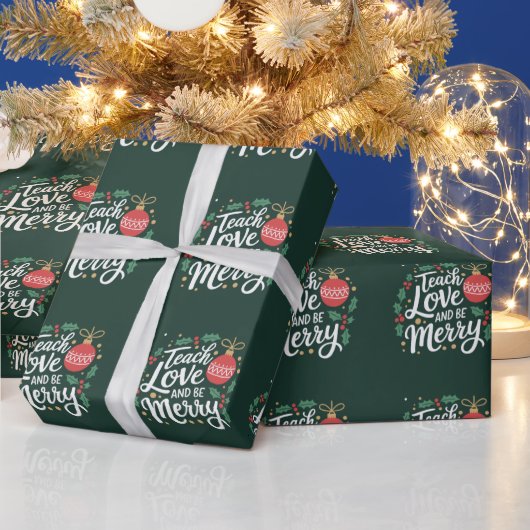 Kerst leer liefde en wees vrolijke kerstleraar cadeaupapier (Feestdagen)
