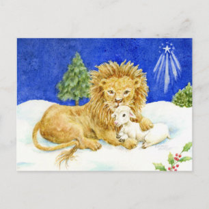 Kerst Leeuw en Lam Vredesansichtkaarten Briefkaart