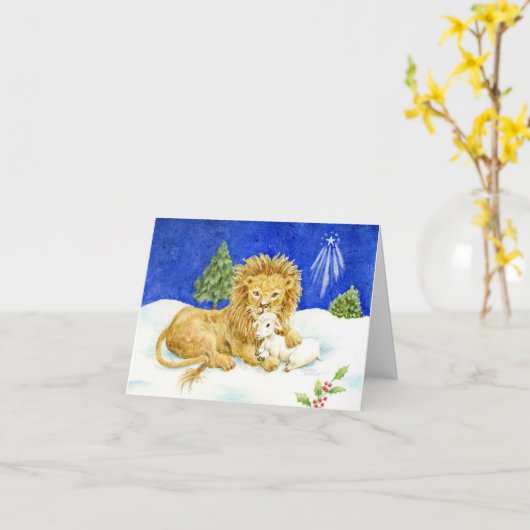 Kerst Leeuw en Lamb Blank Note Kaart (Gele Bloem)
